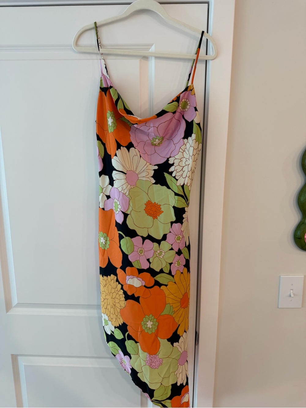 Floral Slip Dress with Orange & Black Print